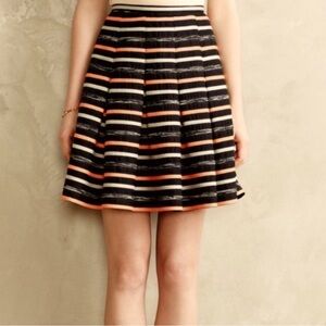 Anthropologie Black Bright Salmon & White Ribbon Fit and Flare Skirt